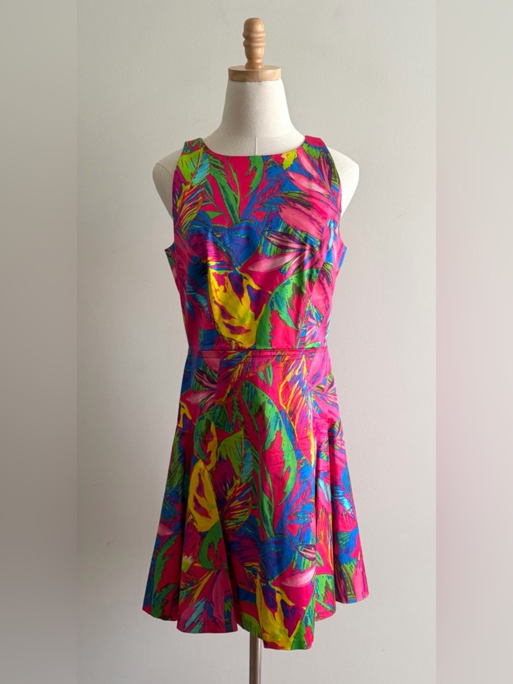 MILLY Pink Multicolor Printed Feather Tropical Floral Dress (Size 10)